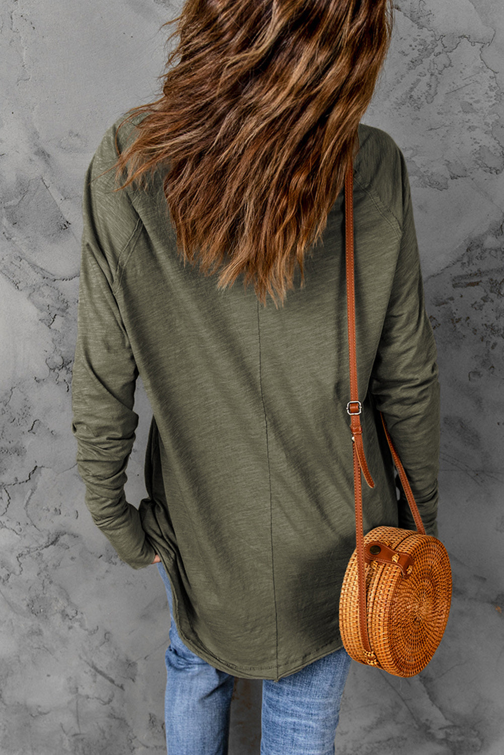 Thumbhole Long Sleeve Round Neck Top