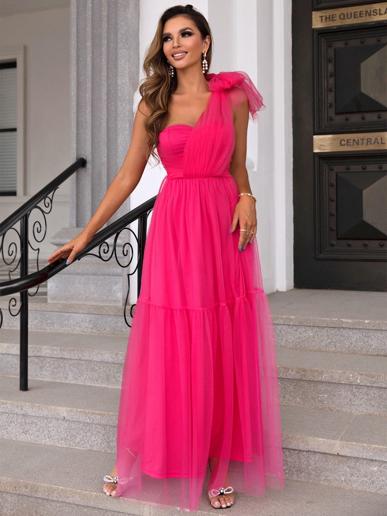 Tied One-Shoulder Tulle Dress