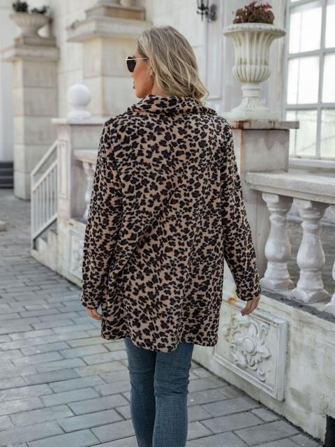 Printed Collared Longline Coat with Pockets