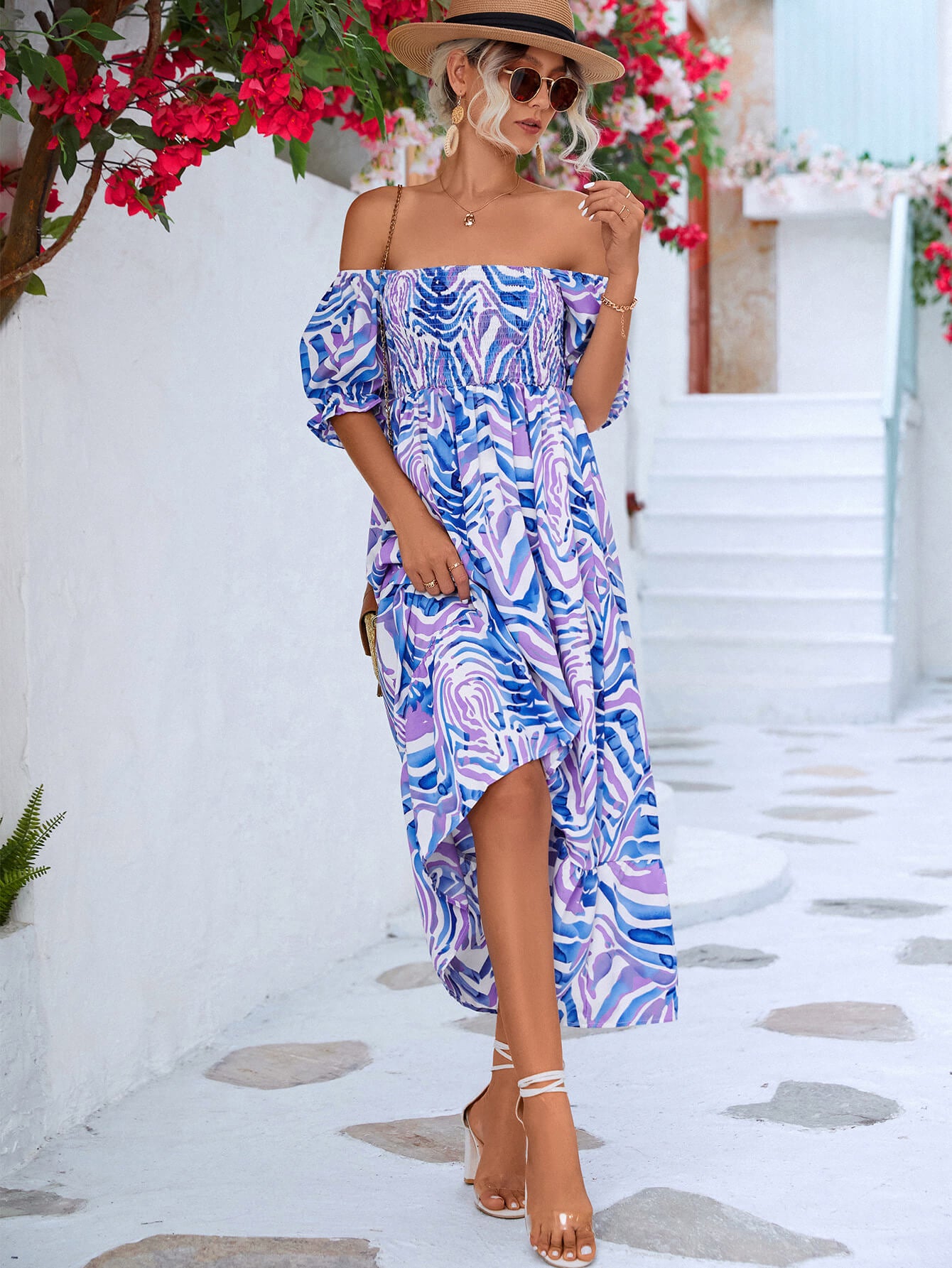 Floral Smocked Flounce Sleeve Midi Dress