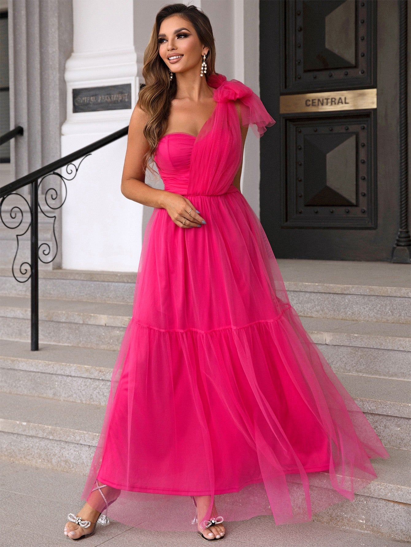 Tied One-Shoulder Tulle Dress