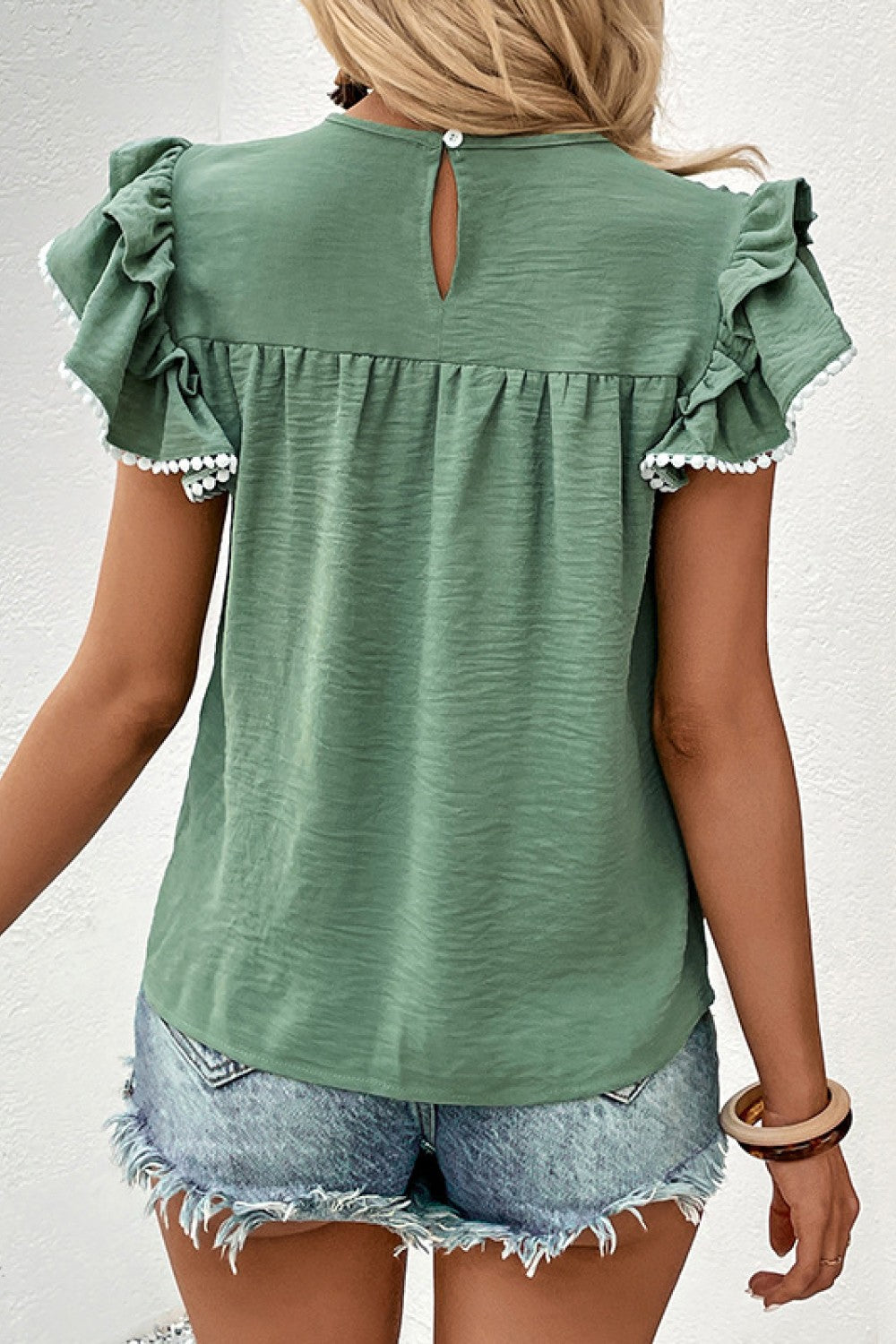 Pleated Detail Flutter Sleeve Blouse