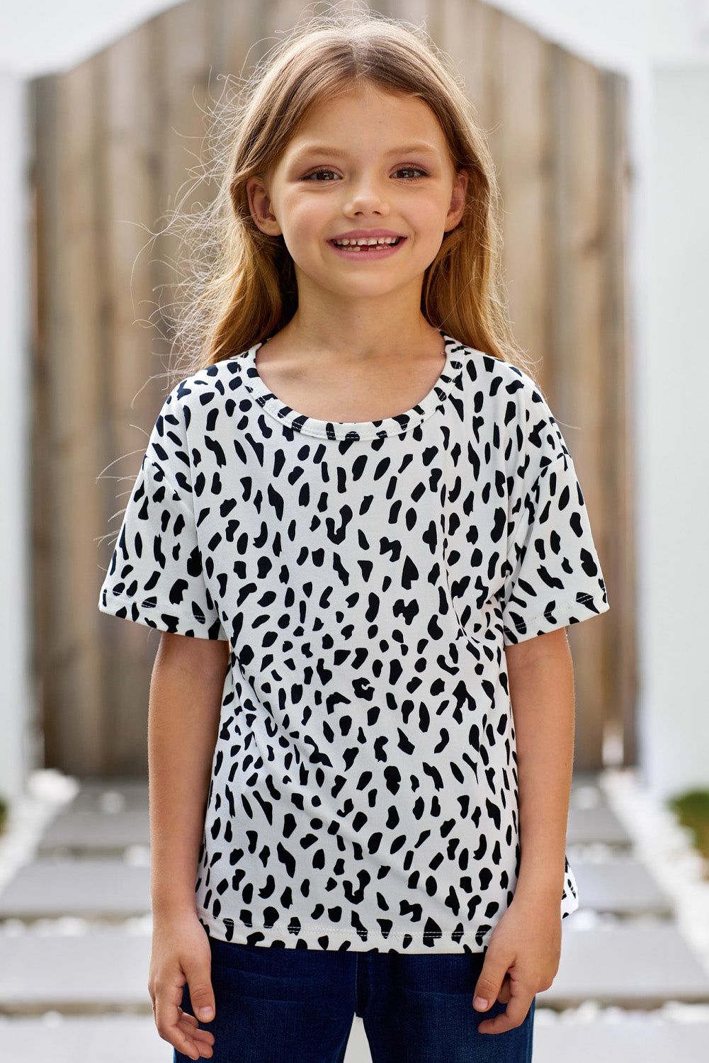 Girls Leopard Dropped Shoulder Tee