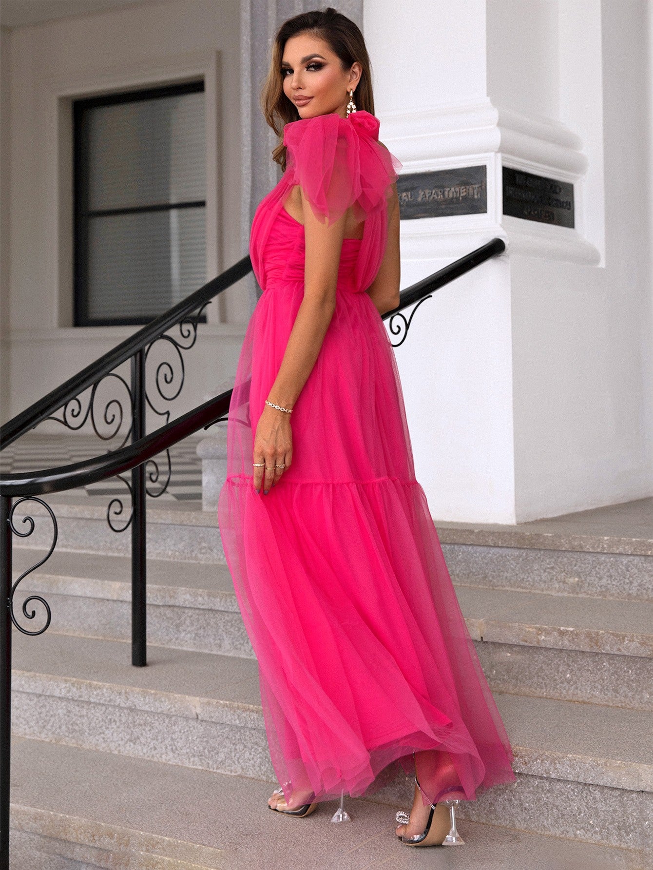 Tied One-Shoulder Tulle Dress