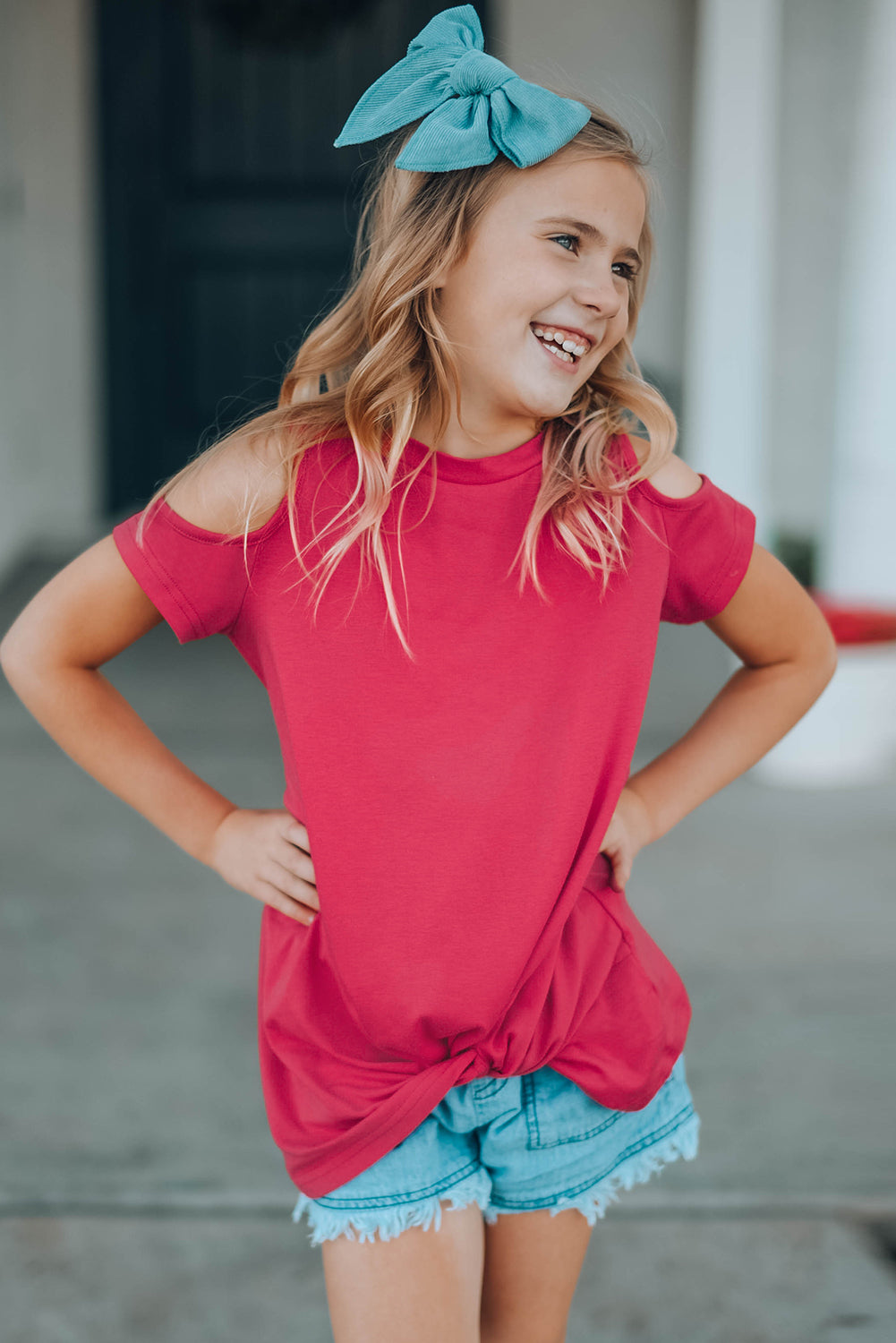 Girls Cold-Shoulder Twist Front T-Shirt