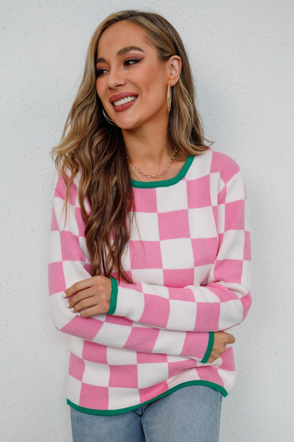 Checkered Round Neck Sweater