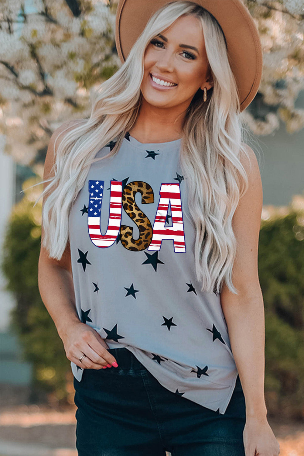 USA Star Print Tank with Slits