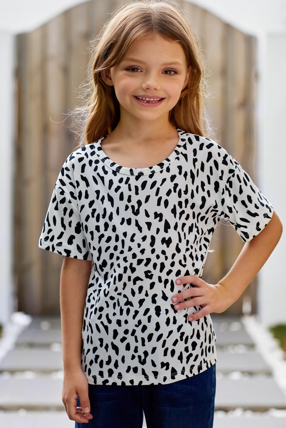 Girls Leopard Dropped Shoulder Tee