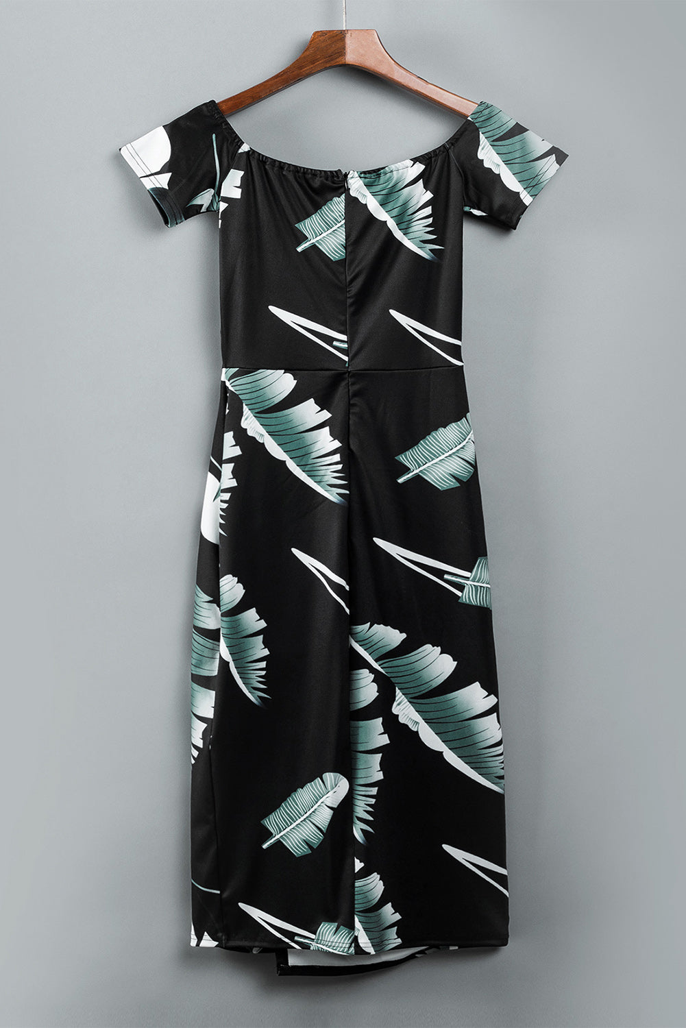 Printed Off-Shoulder Slit Midi Dress