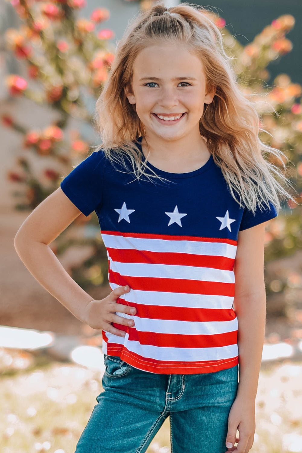 Girls Stars and Stripes Round Neck T-Shirt