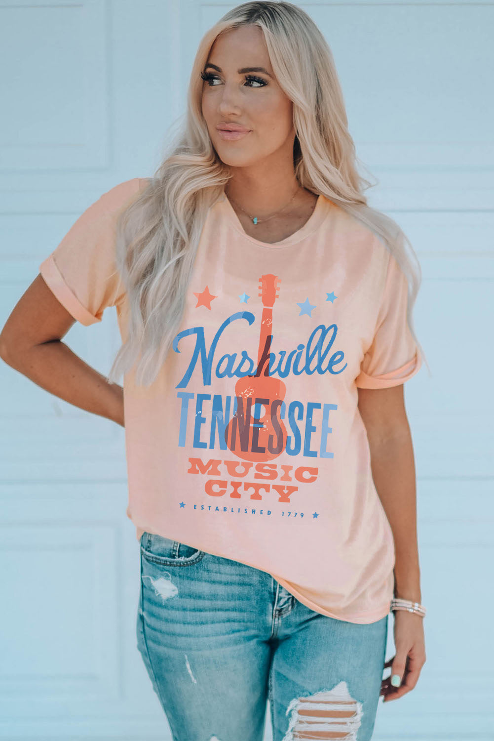 NASHVILLE TENNESSEE MUSIC CITY Cuffed Short Sleeve Tee